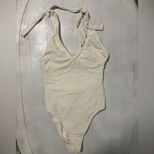 Shade & Shore Ivory Ribbed One Piece Swimsuit